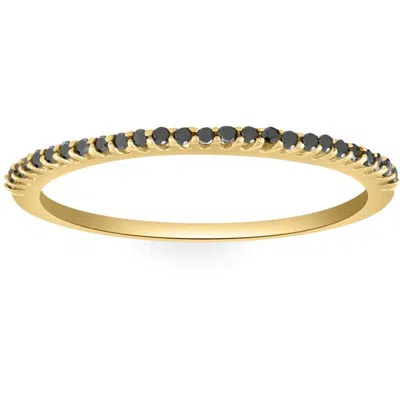 Pompeii3 Black Diamond Thin Wedding Ring Yellow Gold Stackable Anniversary Band In Multi