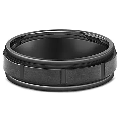 Pompeii3 Black Titanium Mens Comfort Fit Brushed Grooved Polished Edge Wedding Band 7mm In Multi