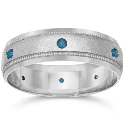 Pompeii3 Blue Diamond Mens Wedding Ring 10k White Gold In Multi
