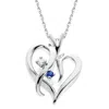 Pompeii3 Blue Sapphire & Diamond Heart Pendant 14 Kt White Gold With 18" Chain In Silver