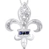 Pompeii3 Blue Sapphire Vintage Fleur De Lis Pendant 10kt White Gold W/ 18" Chain 1" Tall In Multi