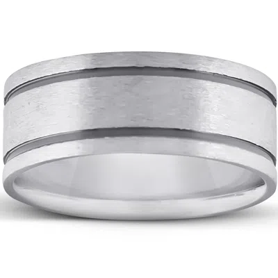 Pompeii3 Brushed Double Inlay Wedding Band 10k Black & White Gold Size Selectable In Multi