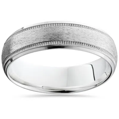 Pompeii3 Brushed Milgrain & Polished Beveled Wedding Band 14k White Gold 6mm Size Selectable In Multi