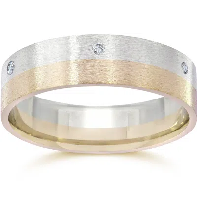 Pompeii3 Brushed Two Tone 6mm Flat 1/3ct Diamond Wedding Band 14k Gold In Multi