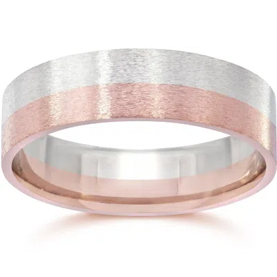 Pompeii3 Brushed Two Tone Flat Wedding Band 14k Rose & White Gold In Multi