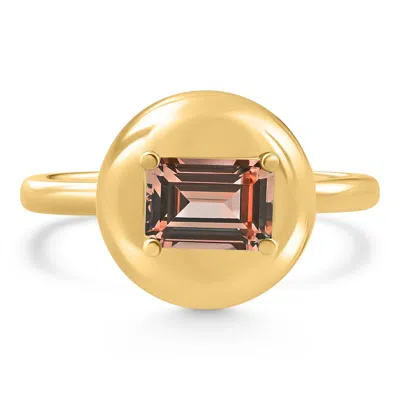 Pompeii3 Candy Button 14k Yellow Gold Emerald Cut Garnet Ring