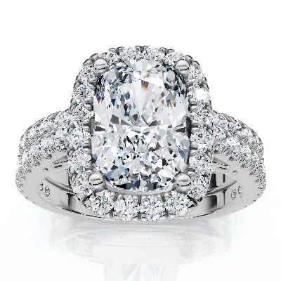 Pompeii3 Ceritified 2.90ct Cushion Diamond Engagement Ring Set 14k Gold Or Pt Lab Grown In Pattern