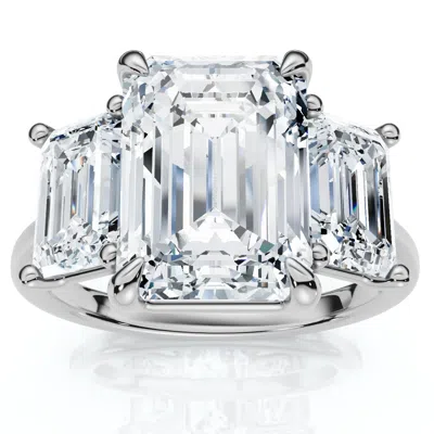 Pompeii3 Cert. 5ct Emerald Cut Diamond Engagement Ring 3-stone 14k Gold Or Pt Lab Grown In Silver