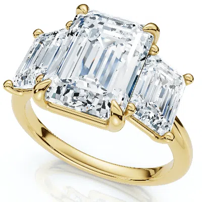 Pompeii3 Cert. 5ct Emerald Cut Diamond Engagement Ring 3-stone 14k Gold Or Pt Lab Grown In Yellow