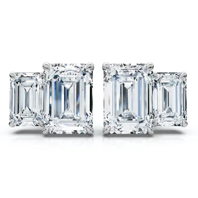 Pompeii3 Certified 1 1/2ct Emerald Cut Two Stone Diamond Earrings 14k Gold Lab Grown In Metallic