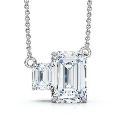 Pompeii3 Certified 1 1/2ct Emerald Cut Two Stone Diamond Pendant 14k Gold Lab Grown In Metallic