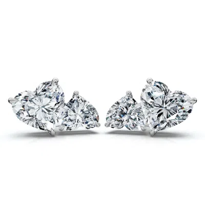 Pompeii3 Certified 1 1/2ct Heart Cut Two Stone Diamond Earrings 14k Gold Lab Grown In Metallic