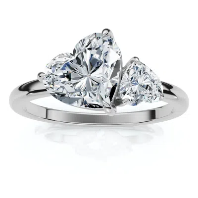 Pompeii3 Certified 1 1/2ct Heart Cut Two Stone Diamond Ring 14k Gold Or Pt Lab Grown In Metallic