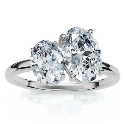 Pompeii3 Certified 1 1/2ct Oval Two Stone Diamond Ring 14k Gold Or Pt Lab Grown In Metallic