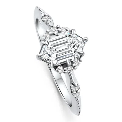 Pompeii3 Certified 1 1/3ct Elongated Hexagon Diamond Engagement Ring 14k Gold Lab Grown In White