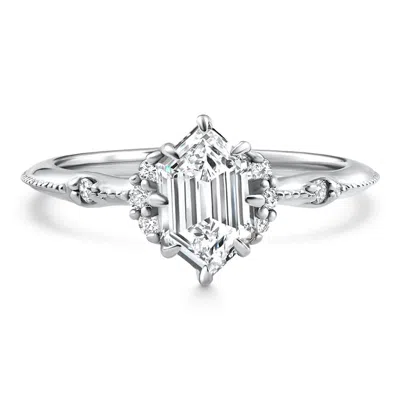 Pompeii3 Certified 1 1/3ct Elongated Hexagon Diamond Engagement Ring 14k Gold Lab Grown In Silver