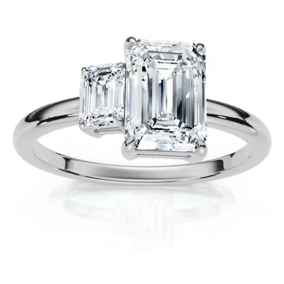 Pompeii3 Certified 1 1/4ct Emerald Cut Two Stone Diamond Ring 14k Gold Or Pt Lab Grown In Metallic