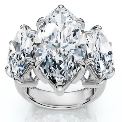 Pompeii3 Certified 10ct Marquise Diamond Engagement Ring 3-stone 14k Gold Or Pt Lab Grown In Silver