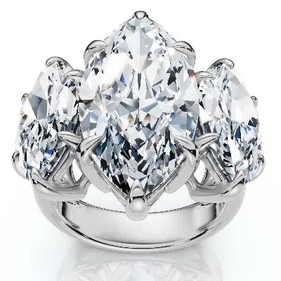 Pompeii3 Certified 10ct Marquise Diamond Engagement Ring 3-stone 14k Gold Or Pt Lab Grown In Metallic