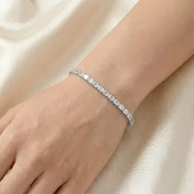 Pompeii3 Certified 12.25ct Emerald Cut Diamond Tennis Bracelet White Gold Lab Grown Size: Medium In Metallic
