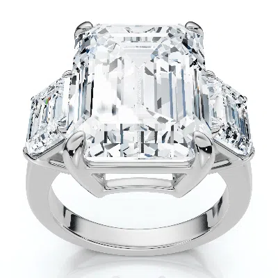 Pompeii3 Certified 12ct Emerald Cut Three Stone Diamond Engagement Ring Lab Grown In Silver