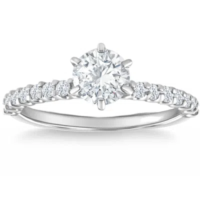 Pompeii3 Certified 1.45ct Platinum Round Cut Diamond Engagement Ring Lab Grown Size 8 In Silver