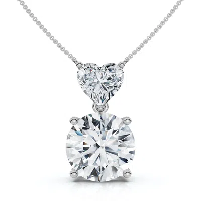 Pompeii3 Certified 14ct Two Stone Diamond Drop Pendant 14k Gold Fg/vs Lab Grown In White