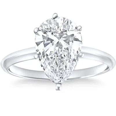 Pompeii3 Certified 1.50ct Pear Shape Diamond Solitaire Engagement Ring 14k Gold Lab Grown In Silver