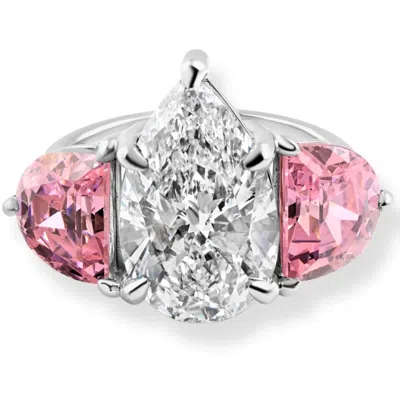 Pompeii3 Certified 15.40ct Pear Shape Diamond Engagement Ring 14k White Gold Lab Grown In Pink