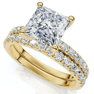 Pompeii3 Certified 1.90ct Princess Cut Diamond Engagement 14k Wedding Ring Set Lab Grown In Gold