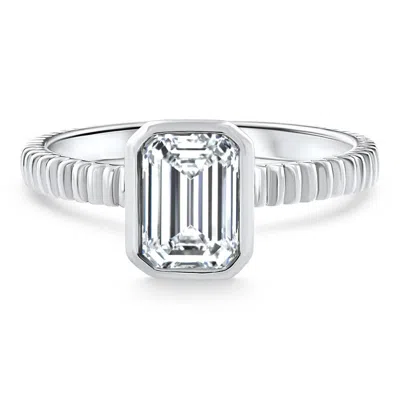 Pompeii3 Certified 2 - 6ct Solitaire Emerald Diamond Bezel Engagement Ring Gold Lab Grown In Silver