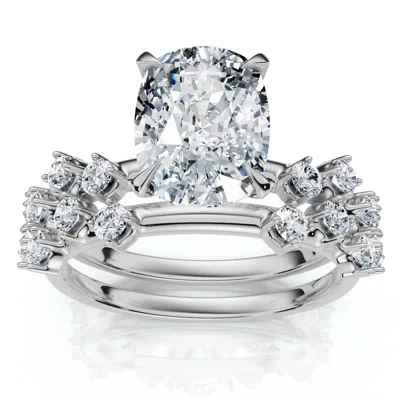 Pompeii3 Certified 2 1/2ct Cushion Diane Engagement Bridal Set 14k Gold Or Pt Lab Grown In Metallic