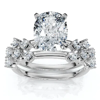 Pompeii3 Certified 2 1/2ct Cushion Diane Engagement Bridal Set 14k Gold Or Pt Lab Grown In Neutral