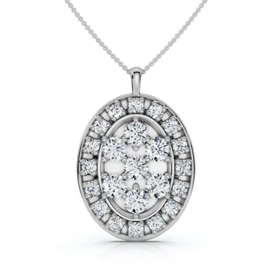 Pompeii3 Certified 2 1/2ct Oval Diamond Cluster Pendant 14k Gold Lab Grown In Silver