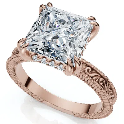 Pompeii3 Certified 2 1/2ct Princess Cut Louve Diamond Engagement Ring 14k Gold Lab Grown In Pink