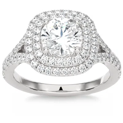 Pompeii3 Certified 2 1/5ct Cushion Halo Diamond Engagement Ring 14k Gold Lab Grown In Silver
