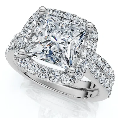 Pompeii3 Certified 2 3/4ct Princess Cut Diamond Engagement Wedding Ring Set 14k Lab Grown In Silver