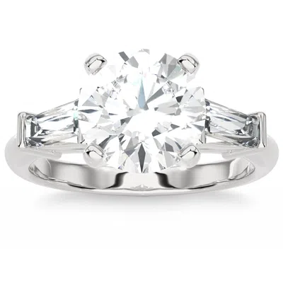 Pompeii3 Certified 2 5/8ct 3-stone Baguette Diamond Engagement Ring 14k Gold Lab Grown In Silver