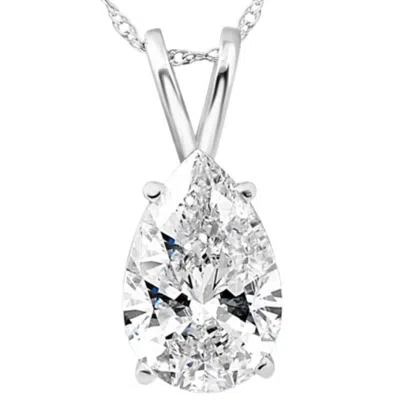 Pompeii3 Certified 2 Ct Pear Shape Lab Grown Diamond Pendant 14k White Gold Necklace In Transparent