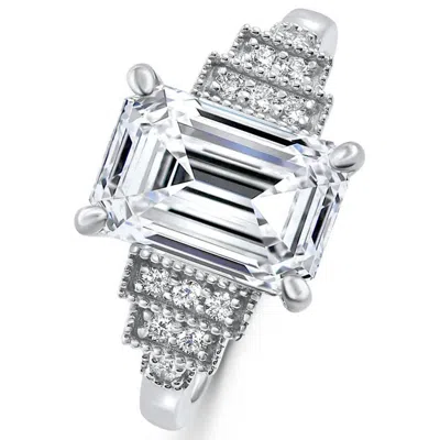 Pompeii3 Certified 2.15ct - 6.15ct Emerald Cut Lab Grown Diamond Engagement 14k Gold Ring In Silver