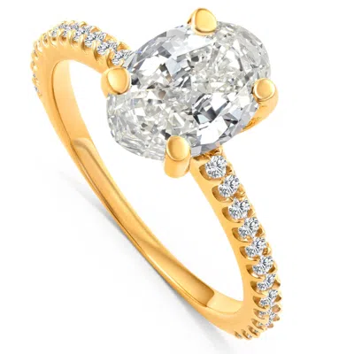 Pompeii3 Certified 2.33 Ct Oval Diamond Engagement Ring 14k Yellow Gold Lab Grown In Silver