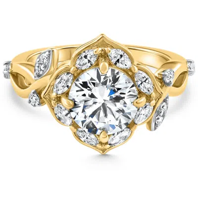 Pompeii3 Certified 2.62ct Round Diamond Engagement Vine Petal Ring 14k Yellow Gold In Multi