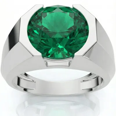 Pompeii3 Certified 2.69ct 9mm Emerald Solitaire Elon Ring 14k Gold Lab Grown In Silver