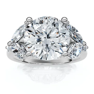 Pompeii3 Certified 2.75-6.75ct Round Marquise Diamond Engagement Ring 14k Gold Lab Grown In Silver