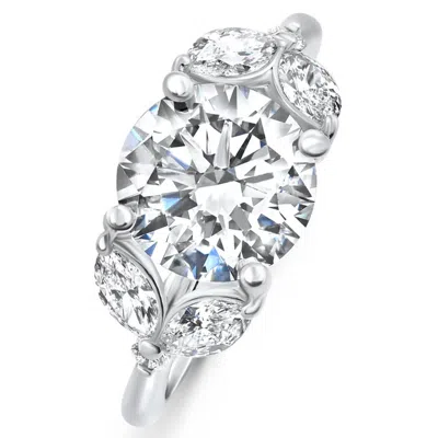 Pompeii3 Certified 2.75-6.75ct Round Marquise Diamond Engagement Ring 14k Gold Lab Grown In Silver