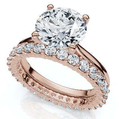 Pompeii3 Certified 2.77ct Solitaire Diamond Ring & Eternity Band 14k Gold Or Pt Lab Grown In Pink