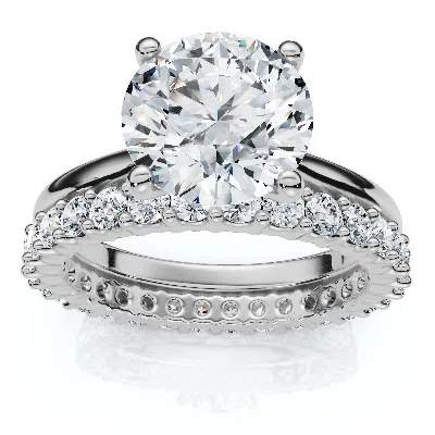 Pompeii3 Certified 2.77ct Solitaire Diamond Ring & Eternity Band 14k Gold Or Pt Lab Grown In Metallic