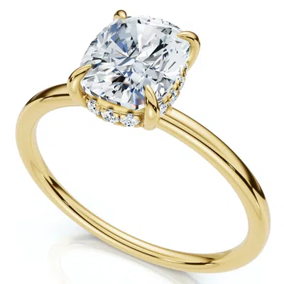 Pompeii3 Certified 2ct Cushion Hidden Halo Diamond Engagement Ring 14k Gold Lab Grown