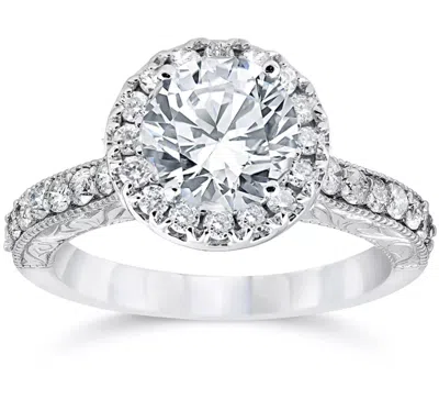 Pompeii3 Certified 2ct Diamond Halo Engagement Ring Antique 14k White Gold Lab Grown In Multi