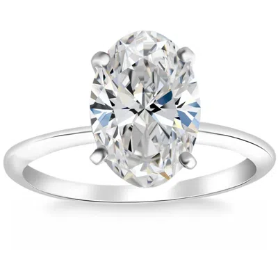 Pompeii3 Certified 2ct Oval Diamond Solitaire Thin Engagement Ring Gold Lab Grown In Metallic